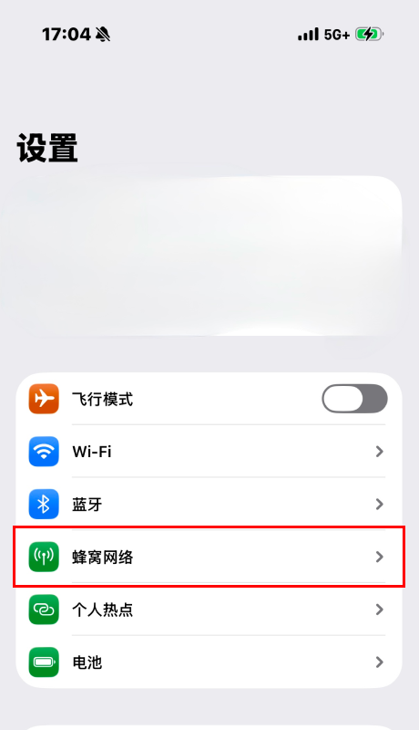 点击「蜂窝网络」