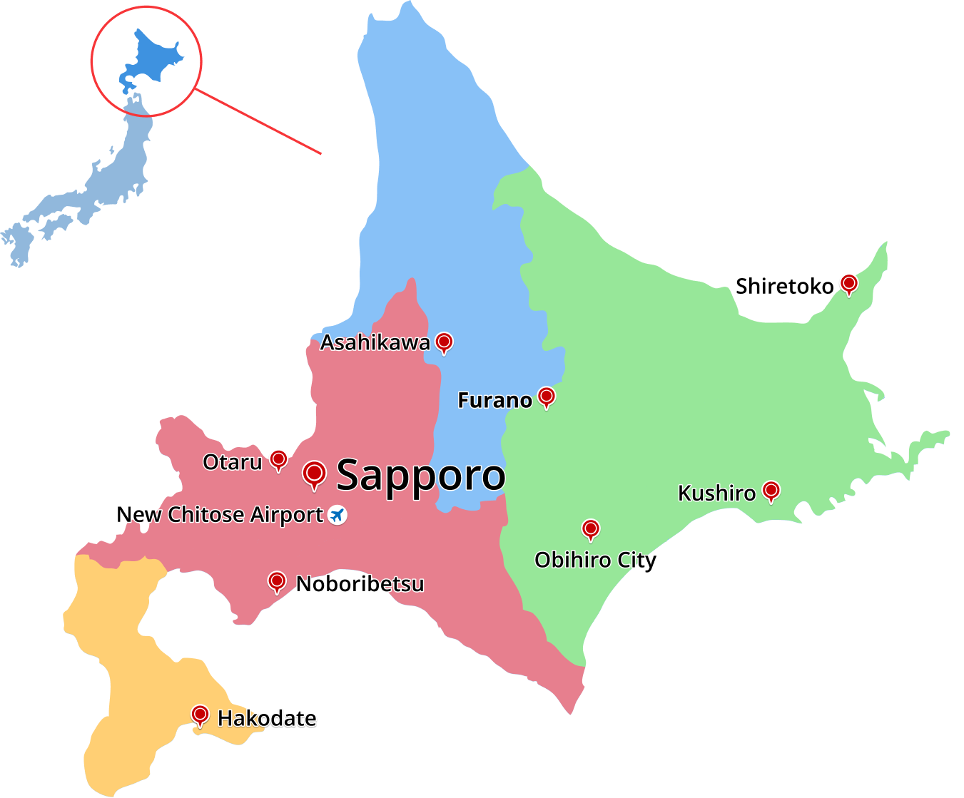 Major 4 Areas of Hokkaido