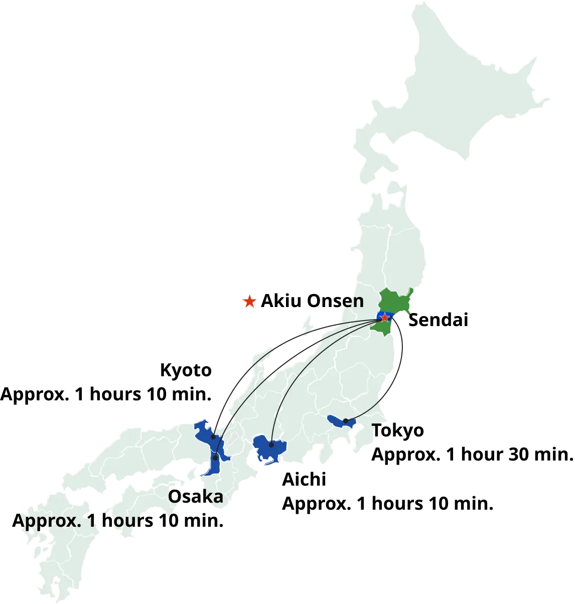 Access map to Sendai & Akiu Onsen