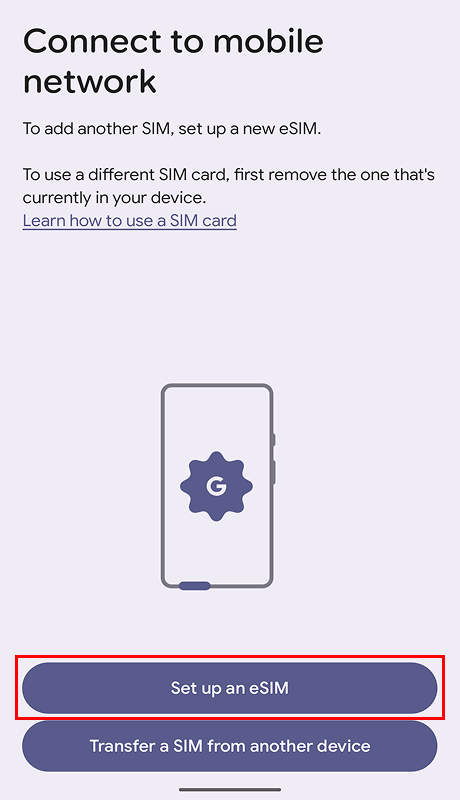 Tap Set up an eSIM.