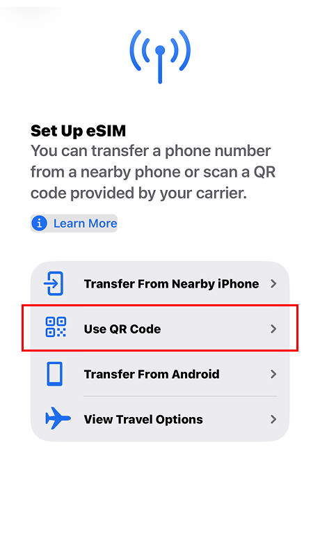 Tap Use QR Code.