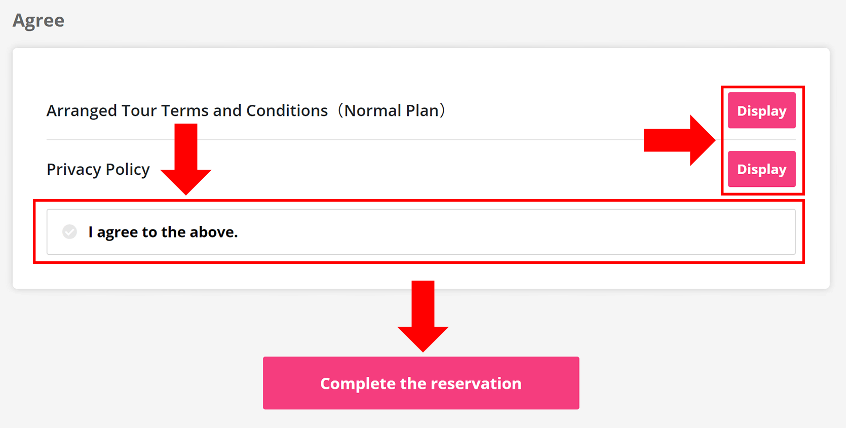 Confirm all the registered information, and then read the terms and conditions and Privacy Policy.