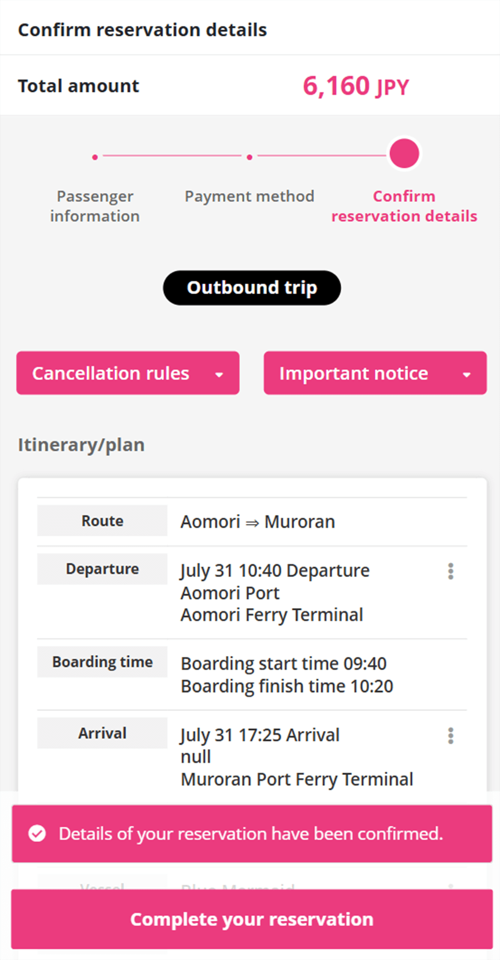 Confirm Booking Details