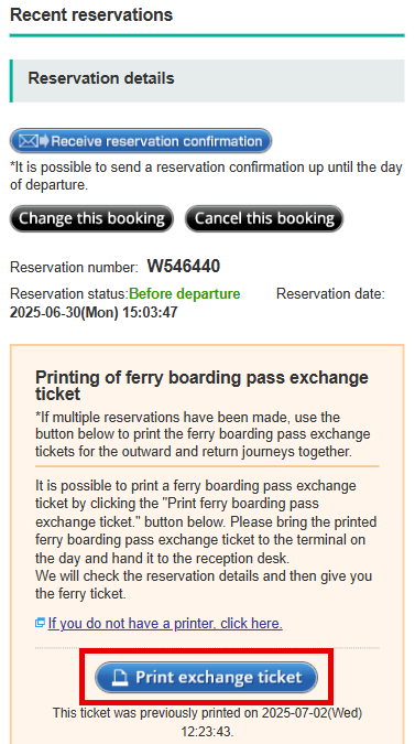 Printing Your Ferry Ticket Exchange Voucher