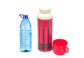Canteens and plastic bottles
