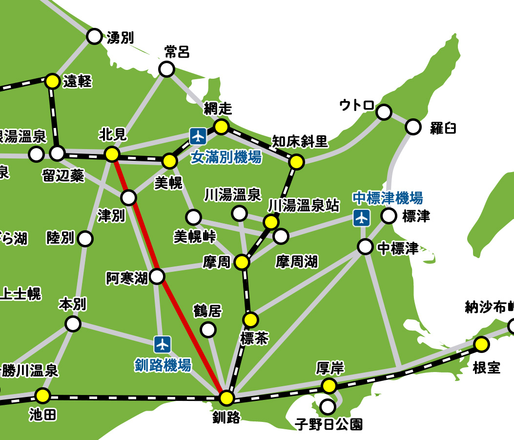 阿寒行きのバス路線マップ