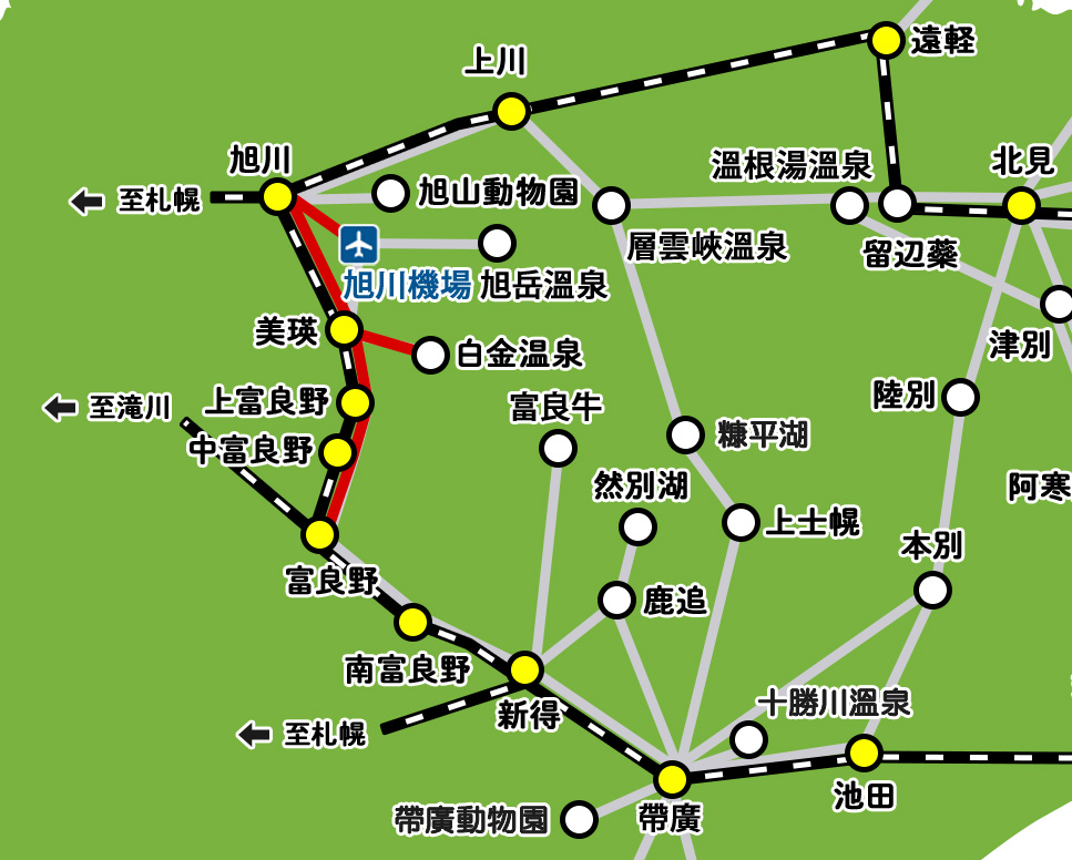 富良野行きのバス路線マップ