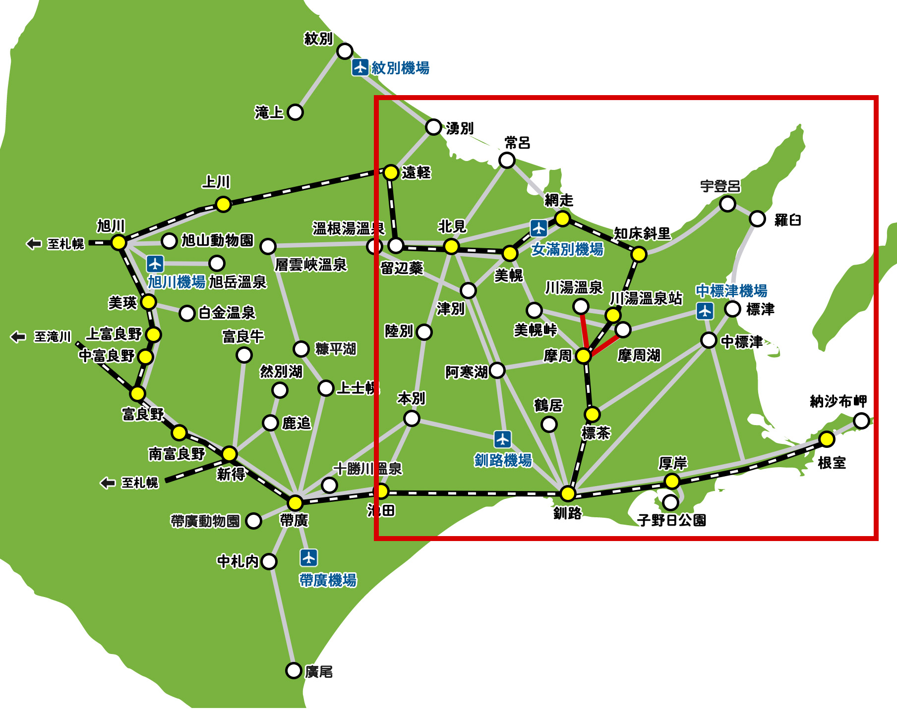 摩周行きのバス路線マップ