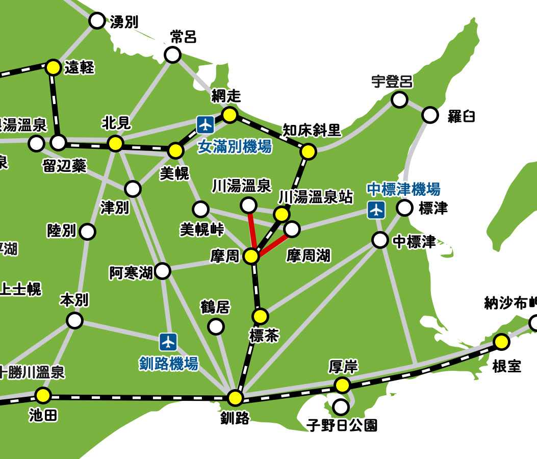摩周行きのバス路線マップ