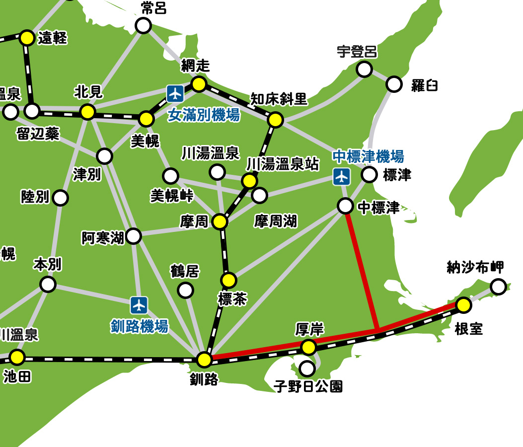 根室行きのバス路線マップ