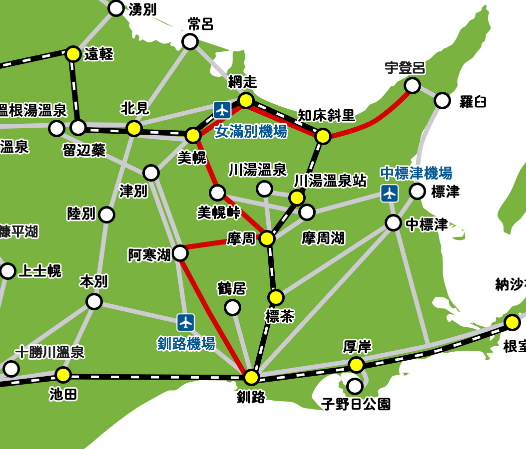 知床行きのバス路線マップ