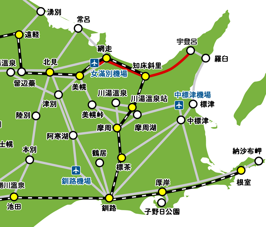 ウトロ行きのバス路線マップ