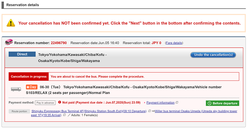 Check your reservation details and payment information again, and then click the 'Cancel this content' button.